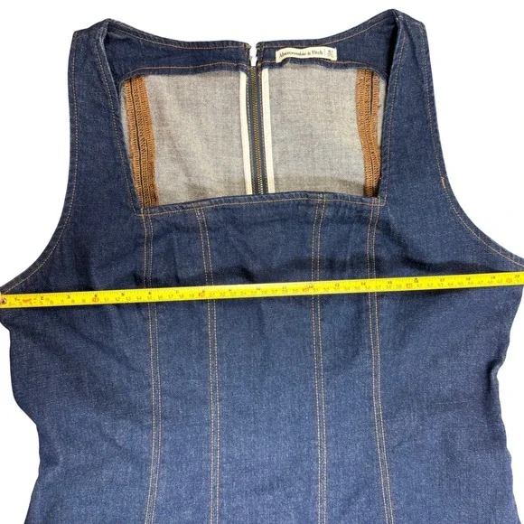 Abercrombie & Fitch Mila Dark Wash Denim Square Neck Mini Dress Size XL Tall - Picture 11 of 14